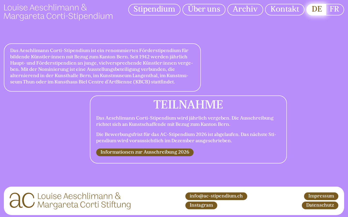 Screenshot of Louise Aeschlimann & Margareta Corti Stipendium