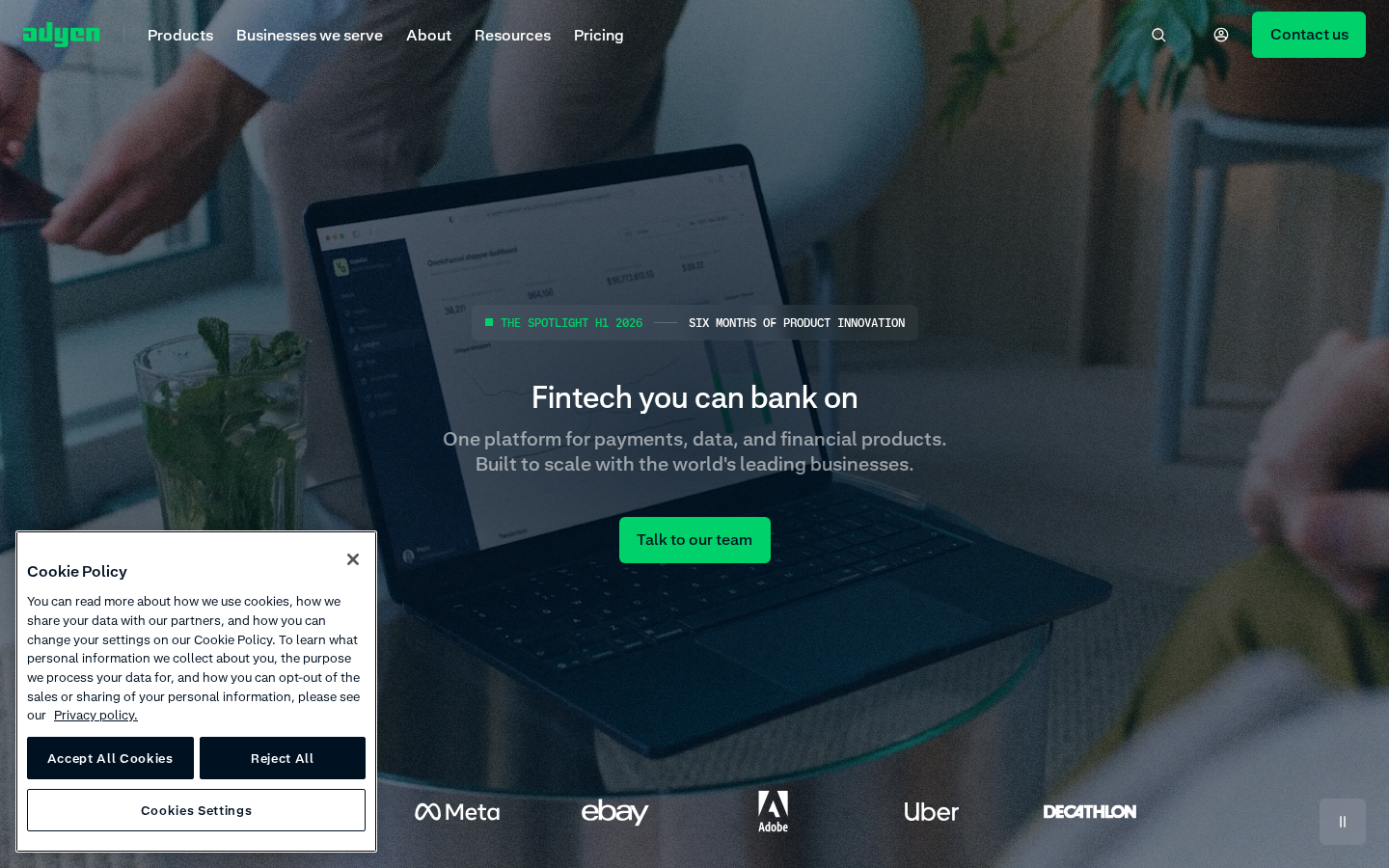 Screenshot of Adyen: Fintech platform for enterprises