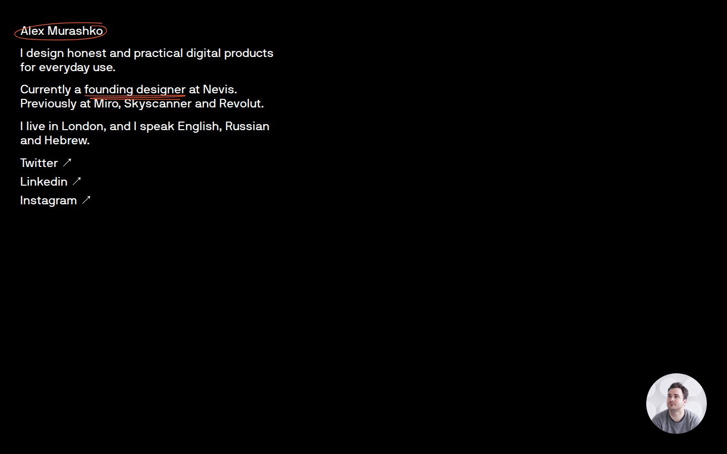 Screenshot of Alex Murashko · Digital product designer in London, UK