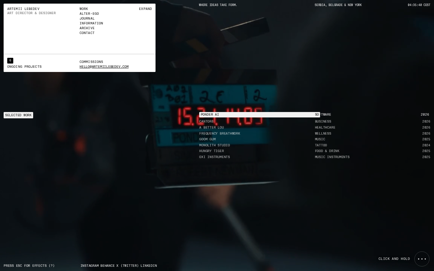 Screenshot of Artemii Lebedev. Art Director & Designer Portfolio