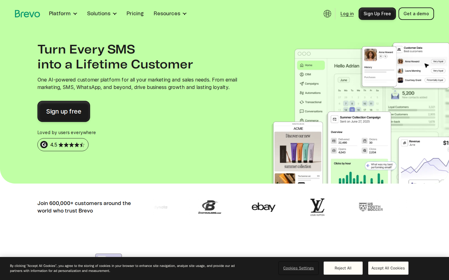 Screenshot of Brevo: Email & SMS Marketing, CRM & Automation Platform