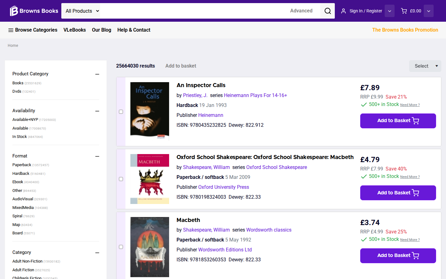 Screenshot of Search Results