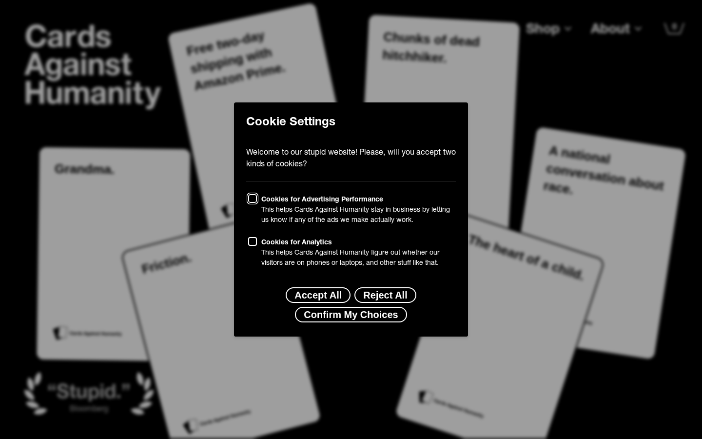 Screenshot of Cards Against Humanity