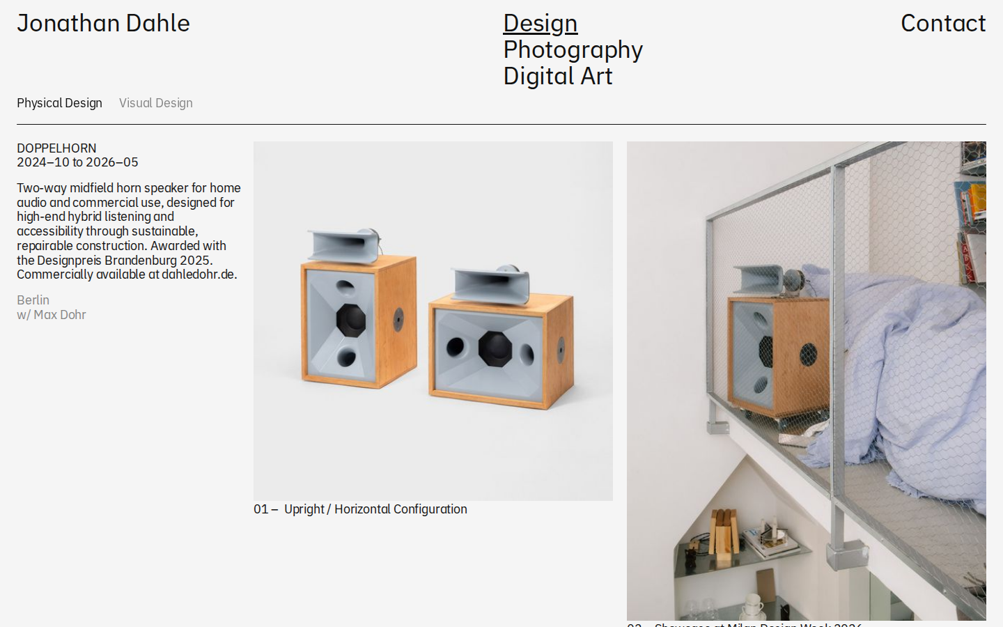 Screenshot of Dahle Design: Physical & Visual Design in Berlin