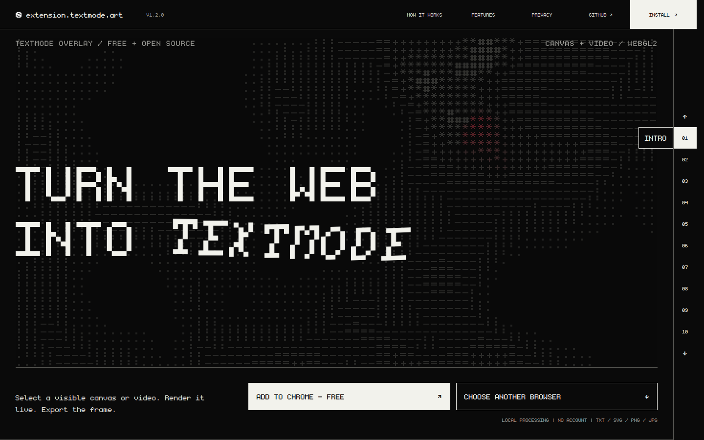 Screenshot of extension.textmode.art