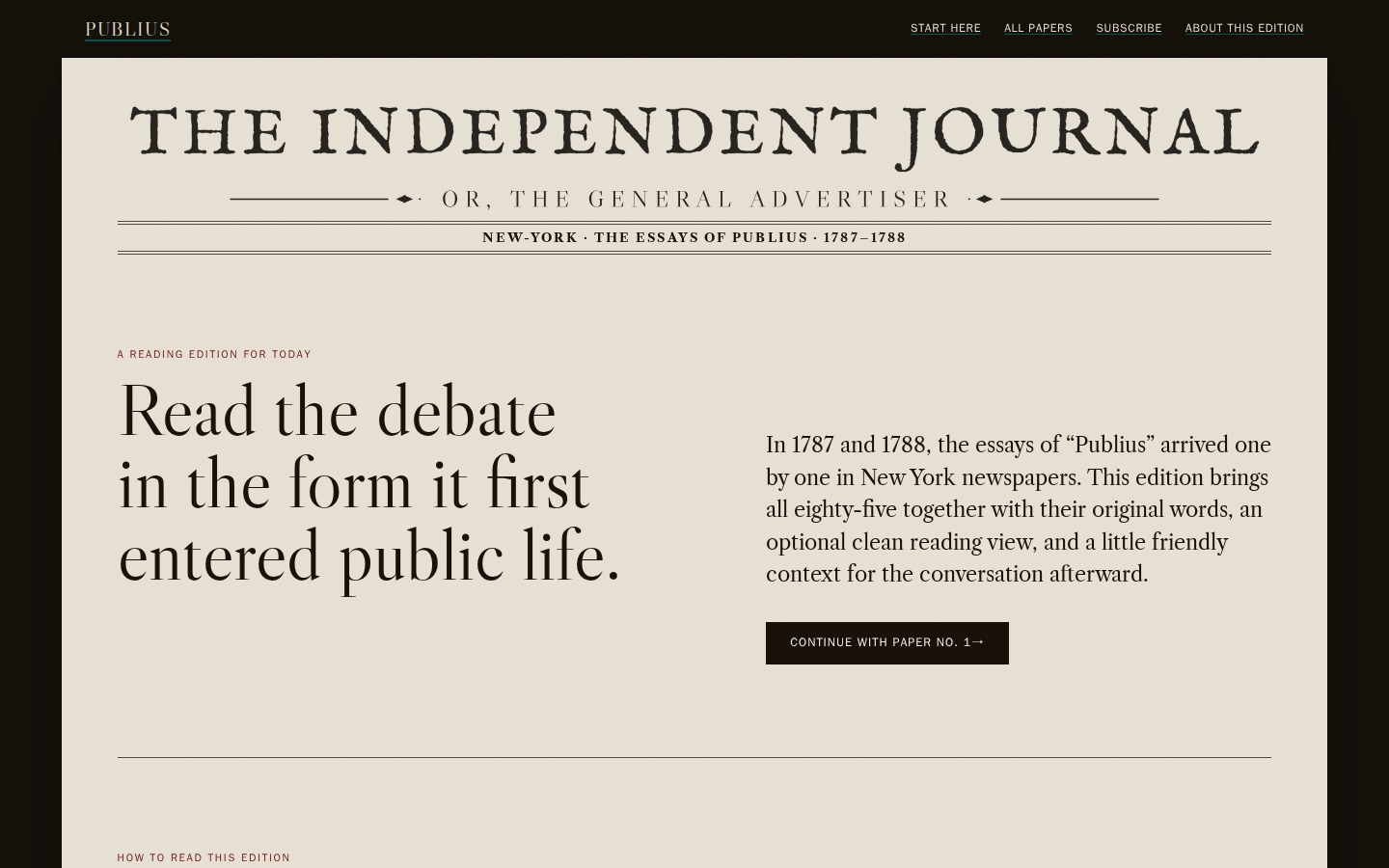 Screenshot of Federalist Reader