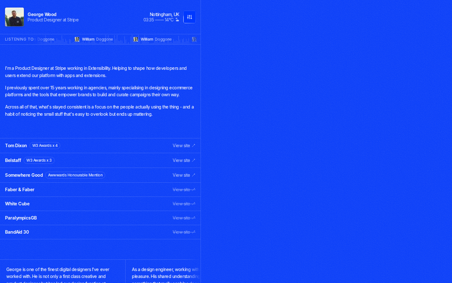 Screenshot of George Wood • Product Designer