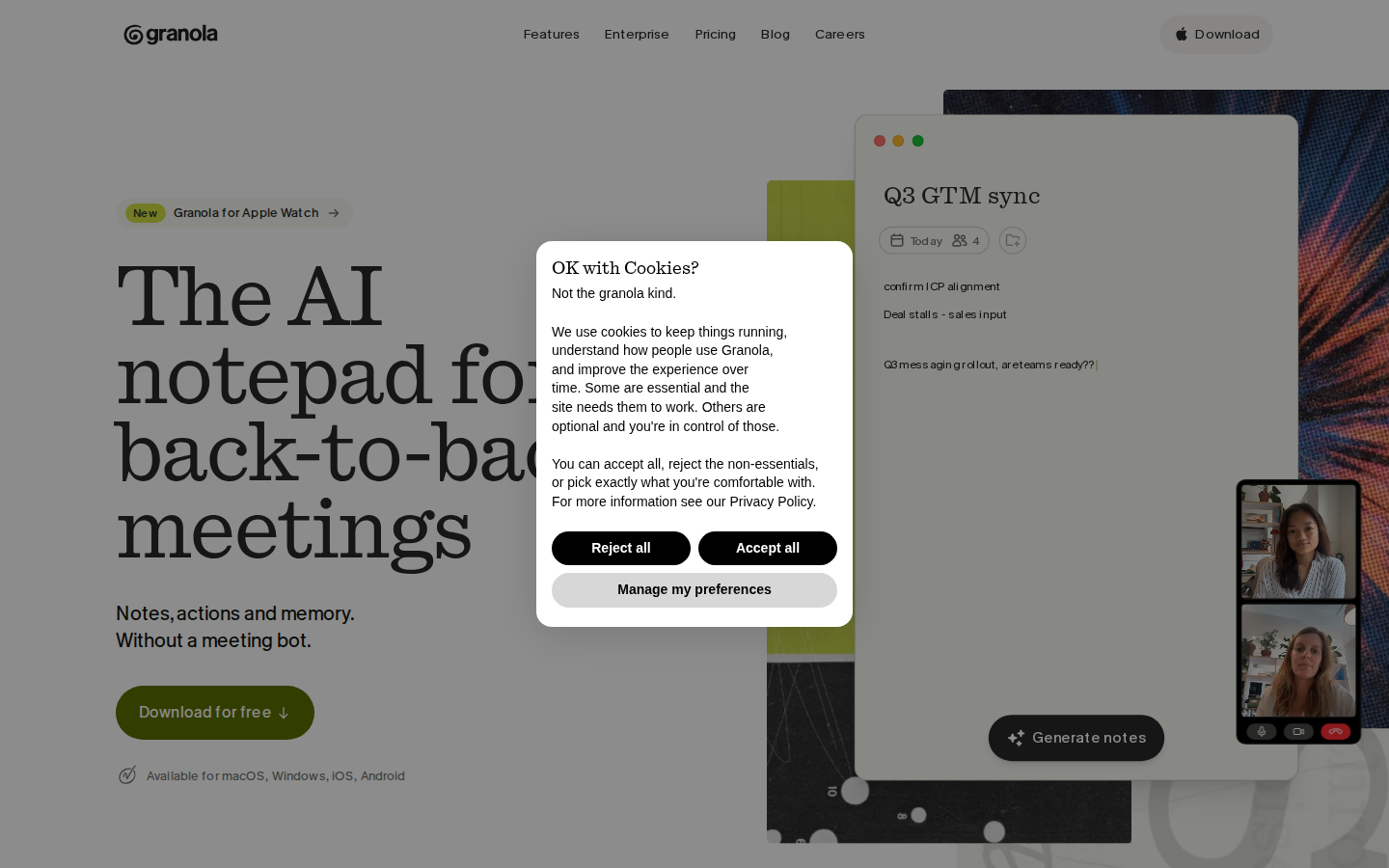 Screenshot of Granola