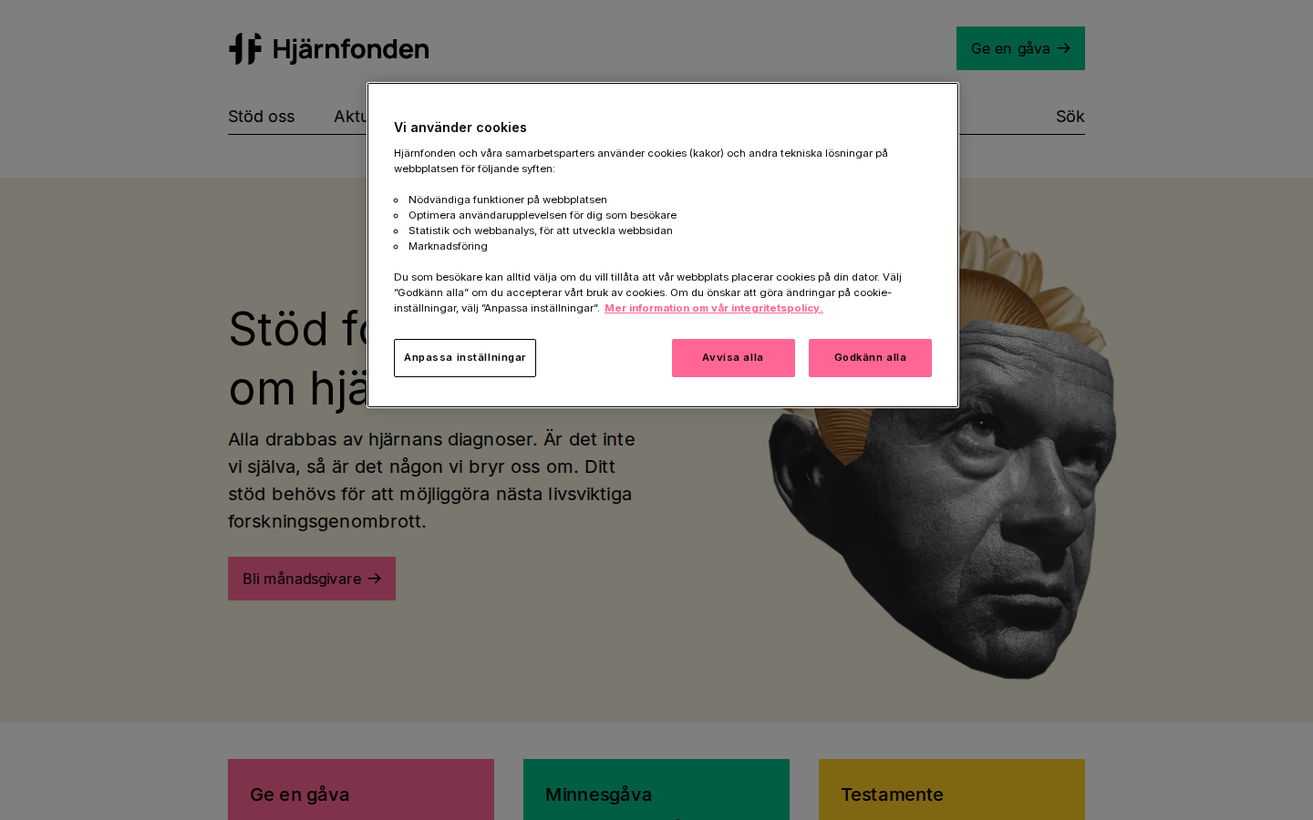 Screenshot of Hjärnfonden