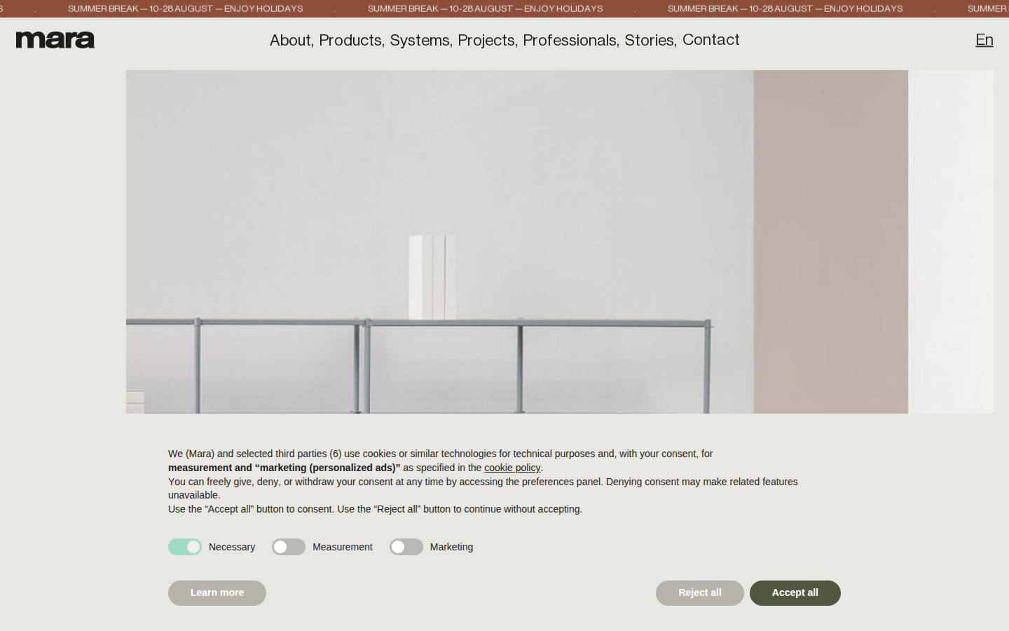 Screenshot of Mara, design furniture for office, contract, and home. 100% made in Italy.