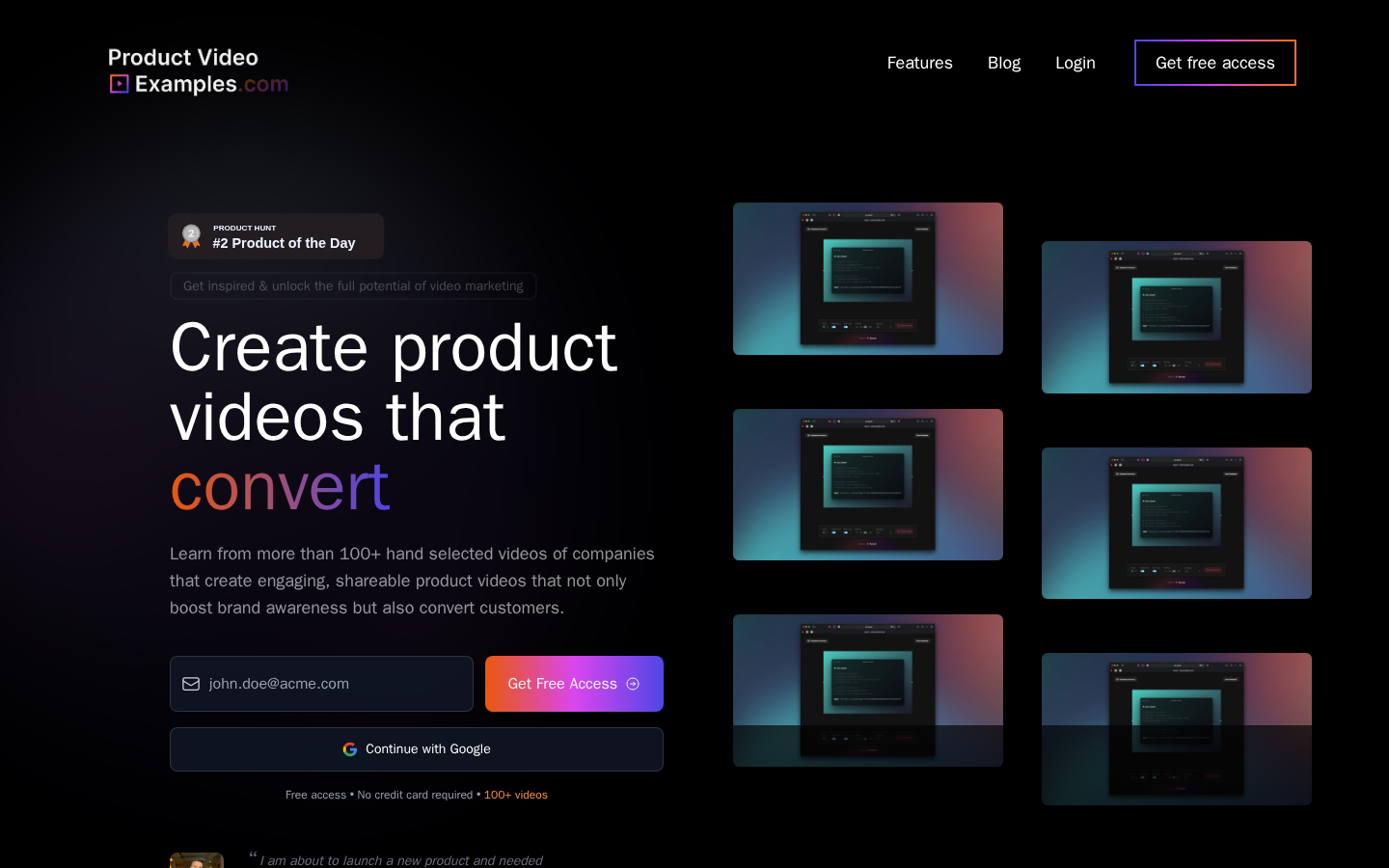 Screenshot of Product Video Examples