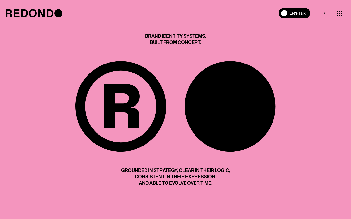 Screenshot of Redondo Studio · Brand identity systems built from concept