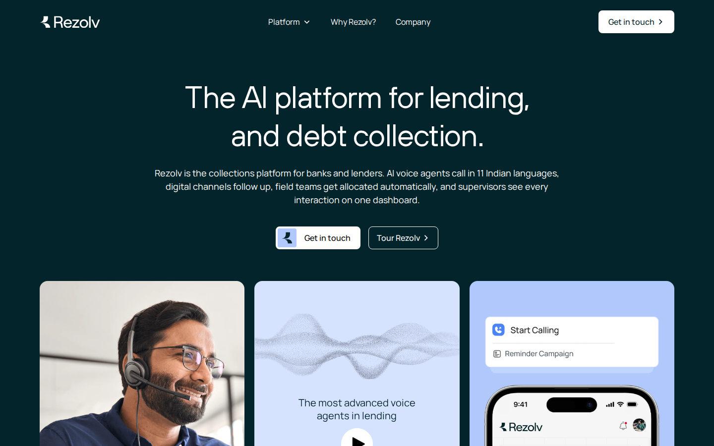 Screenshot of The AI platform for lending, and debt collection.