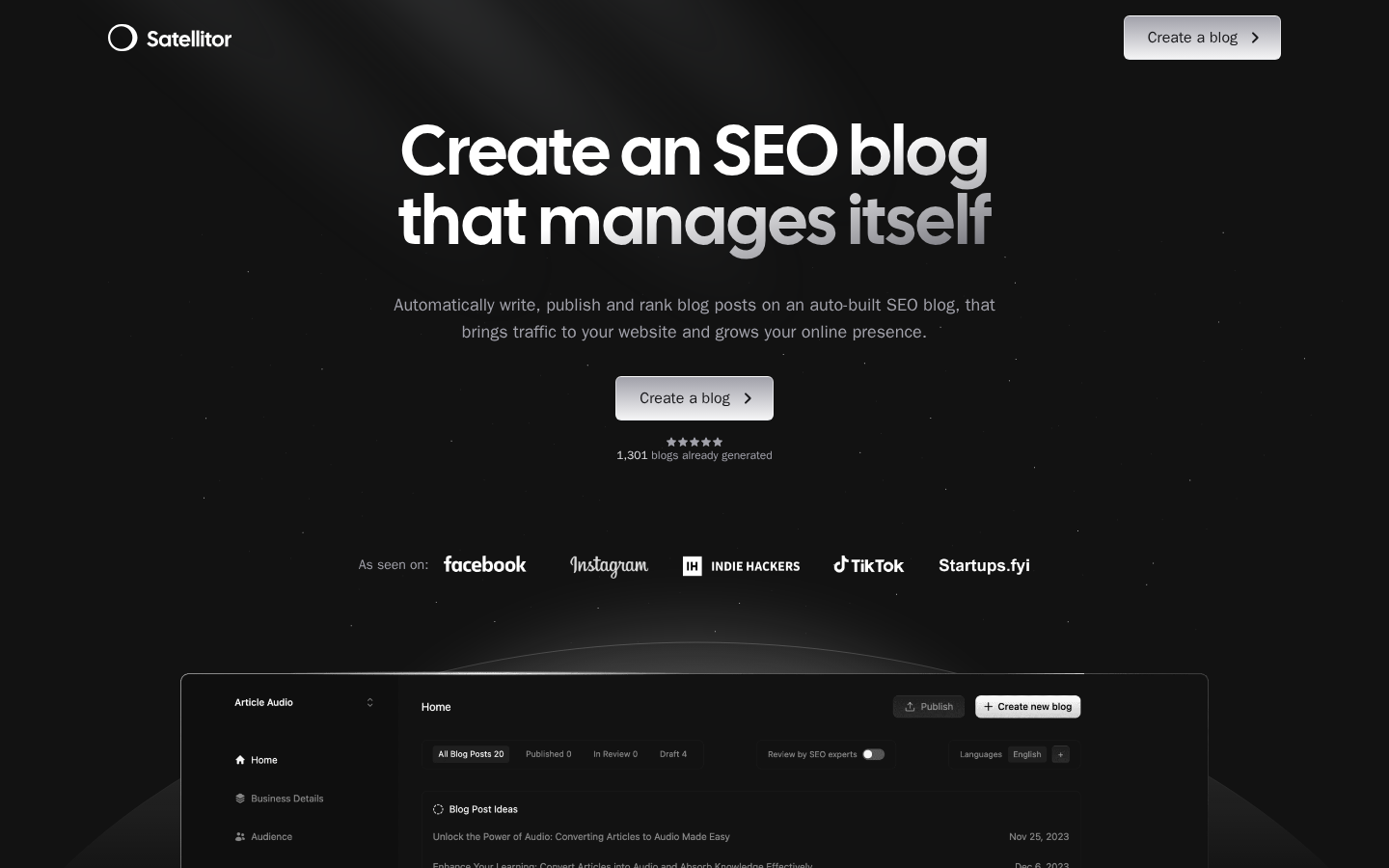 Screenshot of Satellitor: Launch SEO blogs on autopilot, that bring traffic