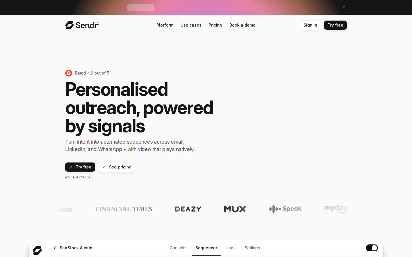 Screenshot of Sendr.ai