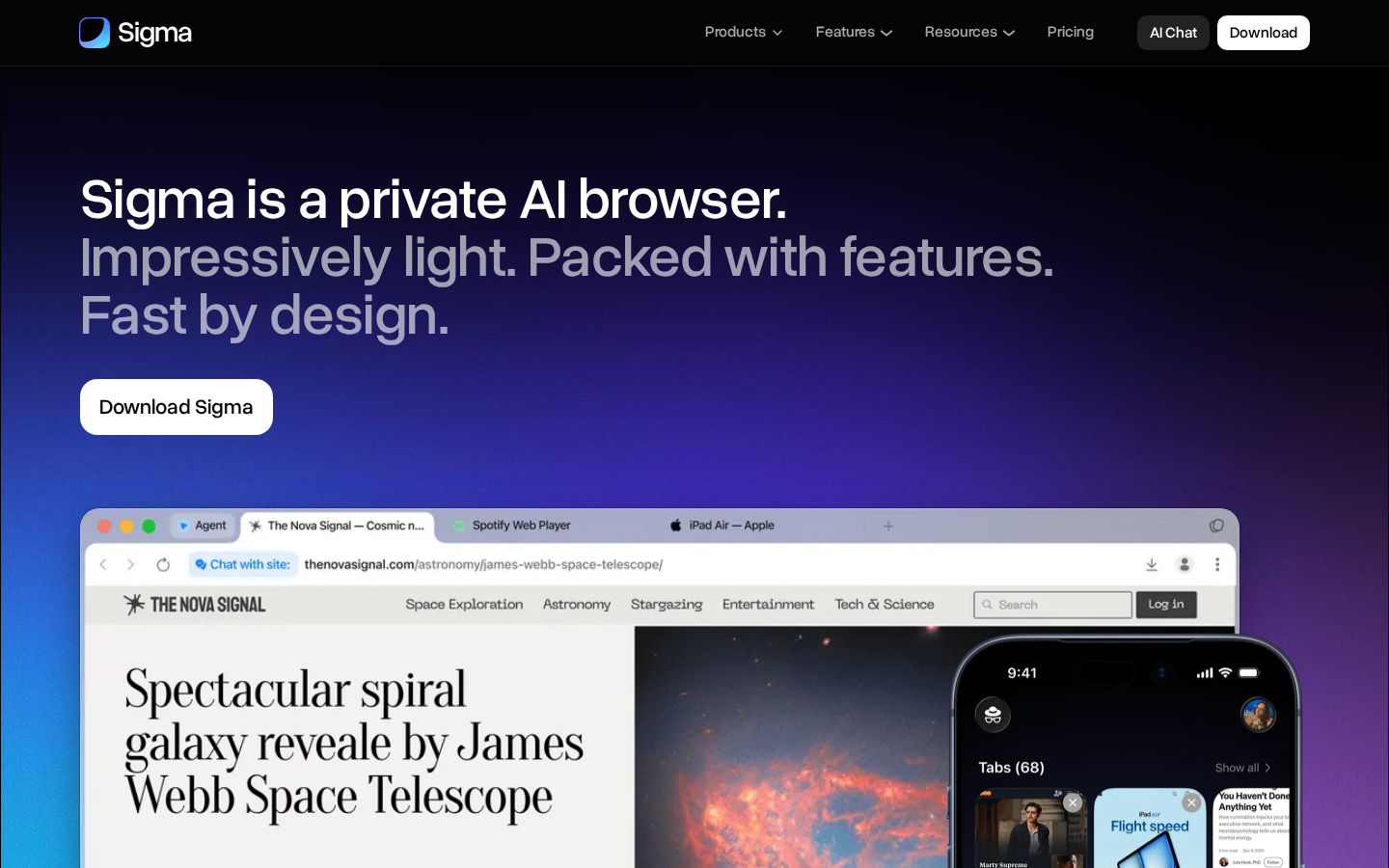 Screenshot of Sigma Private AI Browser