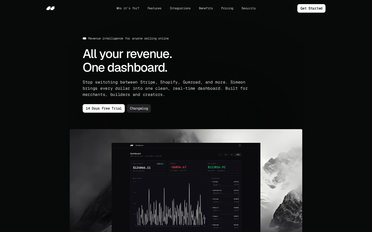 Screenshot of SIMEON SH • Revenue intelligence for anyone selling online