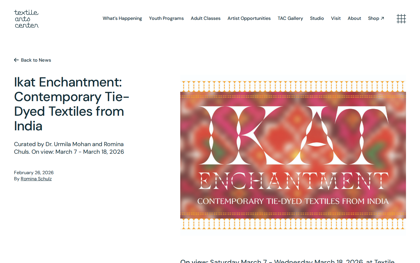 Screenshot of Textile Arts CenterTextile Arts Center