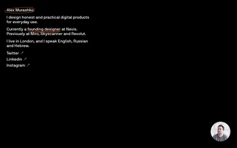 Screenshot of Alex Murashko · Digital product designer in London, UK