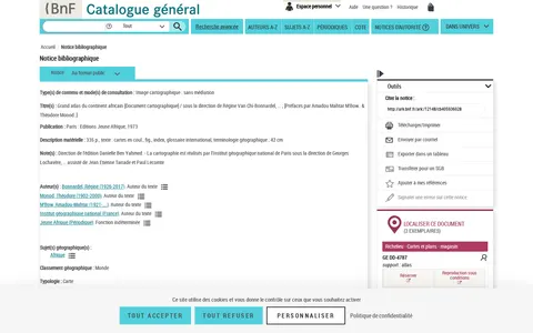 Notice bibliographique Grand atlas du continent africain / sous la direction de Régine Van Chi