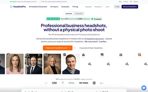 Screenshot of The #1 AI Headshot Generator for Professional Headshots