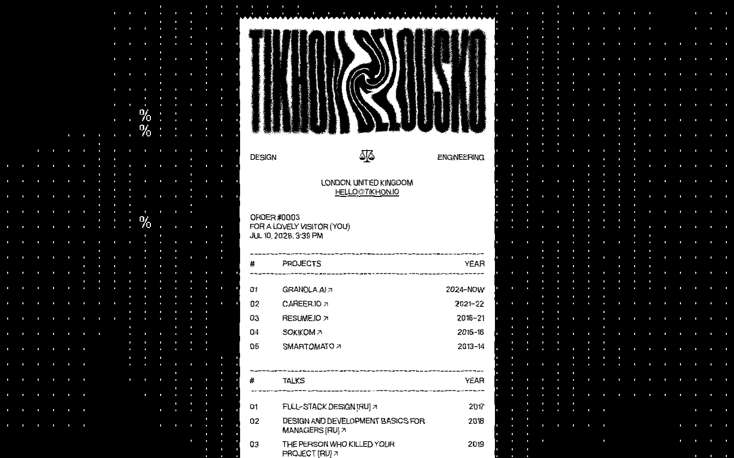 Screenshot of Tikhon Belousko · Designer & Engineer