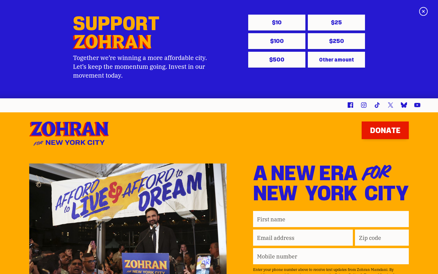 Screenshot of Zohran Mamdani for New York City
